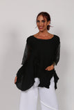 Black Crinkled Linen Top