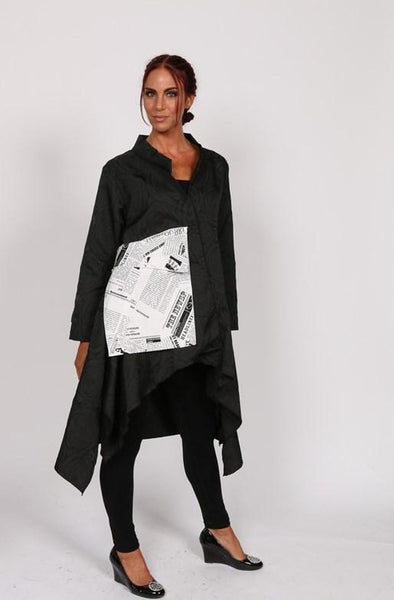 Black Linen women jacket with pocket